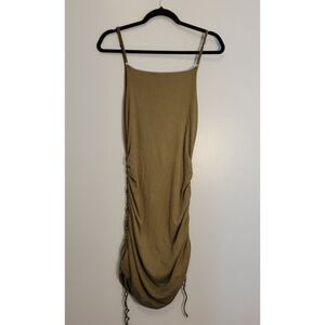 Skatie Olive Ruched Ribbed Bodycon Midi Dress Modal Blend Size Medium Made in LA